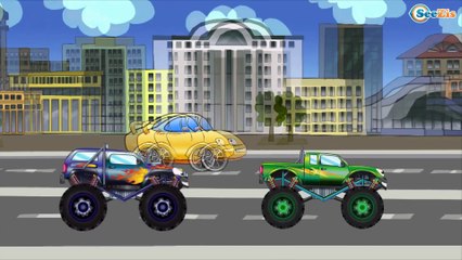 下载视频: Carros Para Niños. Un camion monstruo, Coche de policía. Caricaturas de carros. Tiki Taki Carros