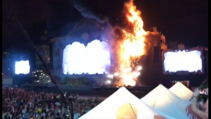 A huge fire engulfs the stage at a dance music festival in Spain...