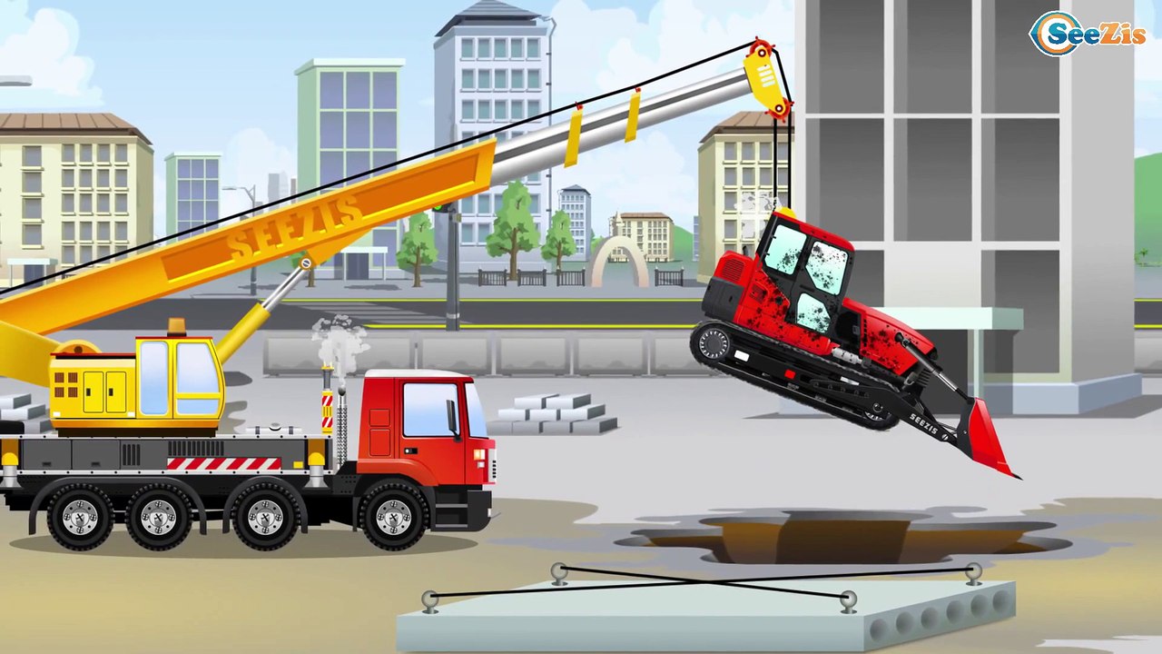 Real Truck with Bulldozer and Crane Kids Cartoon - Car & Vehicles for Children