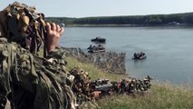 Awesome US Strykers & Tanks River Crossing During Saber Guardian 17