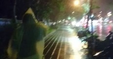 Typhoon Winds Make Walking the Streets of Taipei Difficult