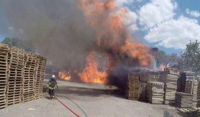 10 itfaiyenin müdahale ettiği yangında palet fabrikası kül oldu