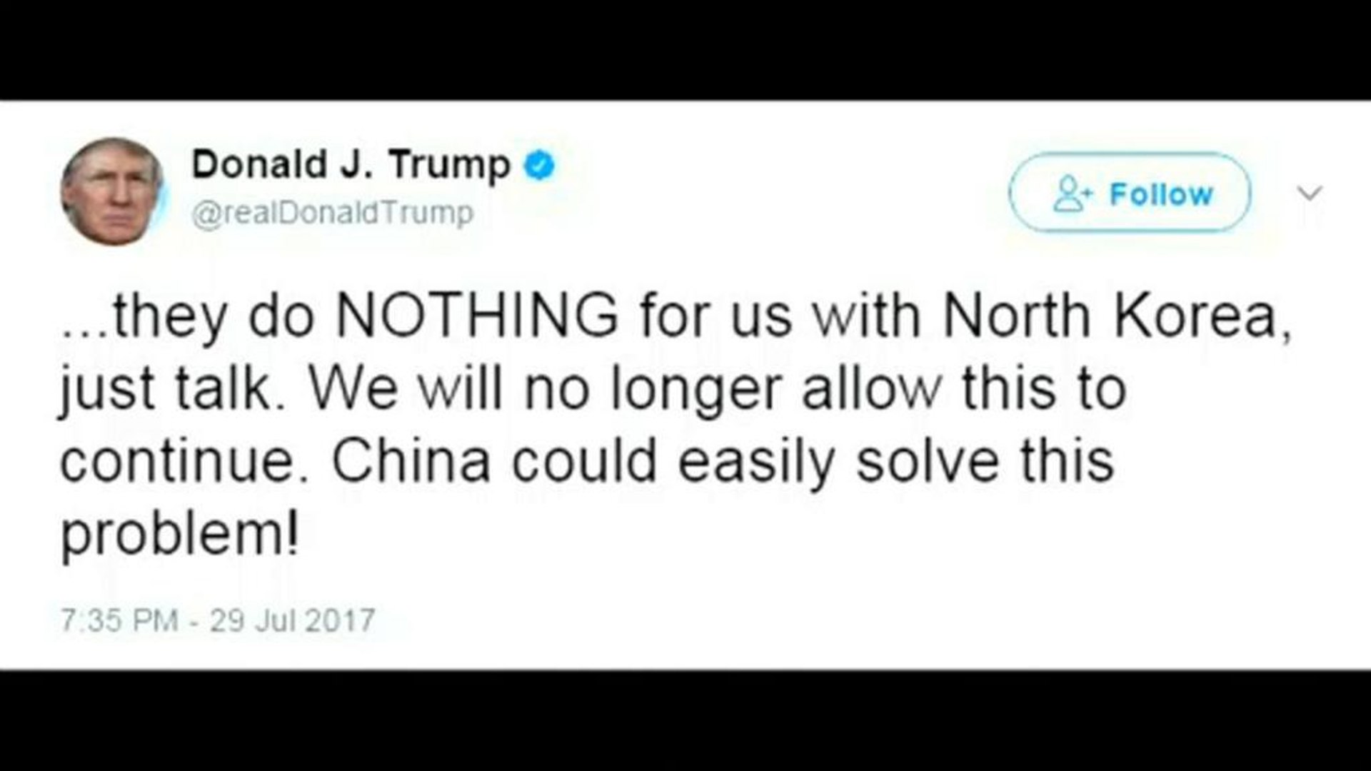 Tump attacca Cina per inazione con Pyongyang