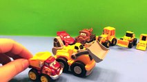 DISNEY CARS WITH MIGHTY MACHINES DUMP TRUCK EXCAVATOR CEMENT TRUCK FRONT LOADER RESCUES MA