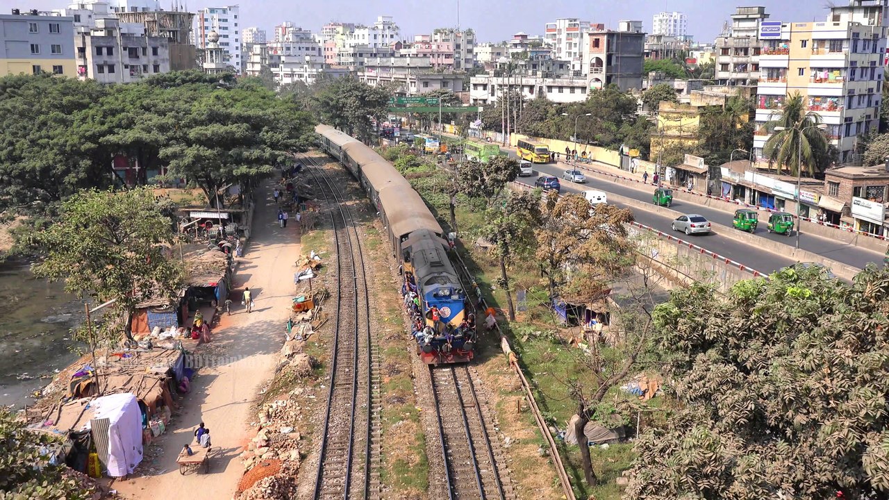 Rajshahi Express Train of Bangladesh Railway Passing Khilgaon