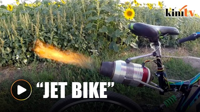 Russian inventor adds jet engine to bicycle