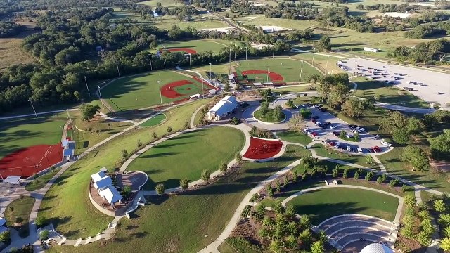 Drone footage over Franklin Texas baseball fields.