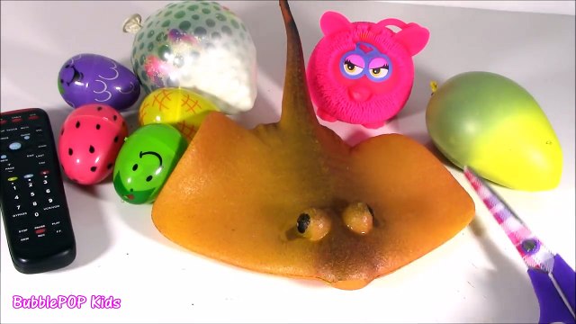 CUTTING OPEN Squishy Sting RAY! TV Remote! Gross FURBY! SLIME Chunk Stress Ball! Fruit Squ