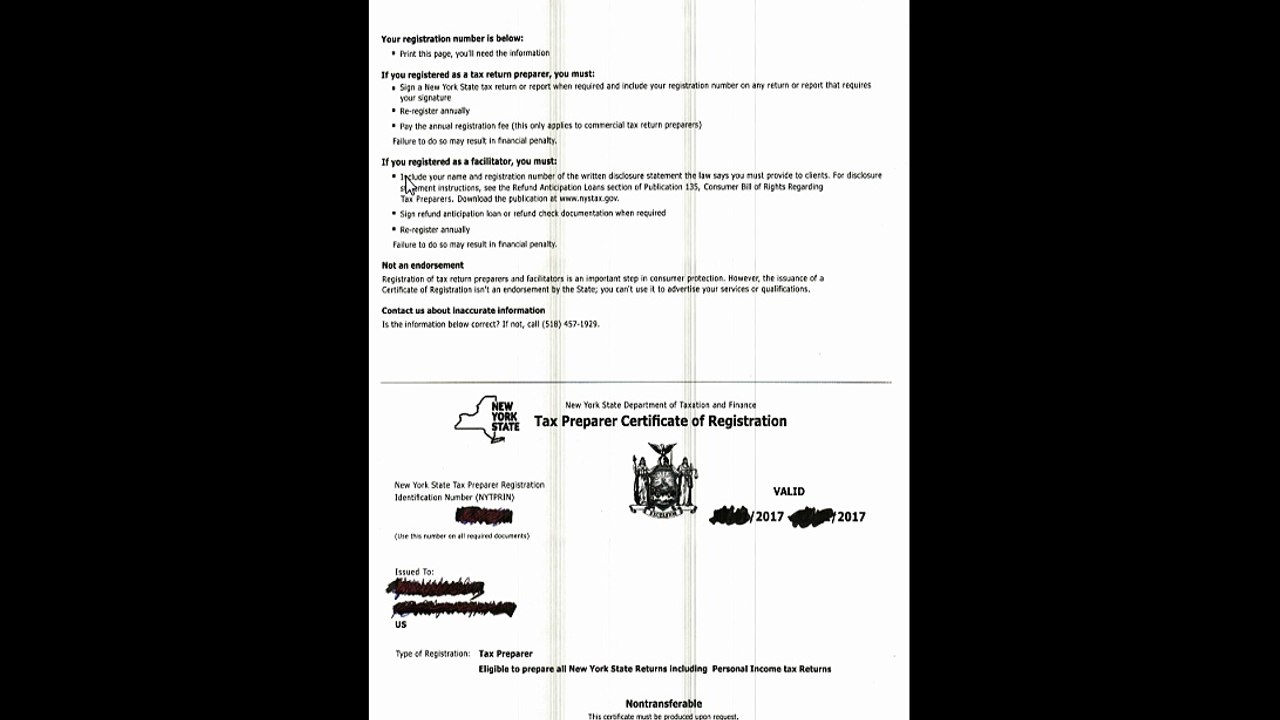Tax Preparer Certificate of Registration