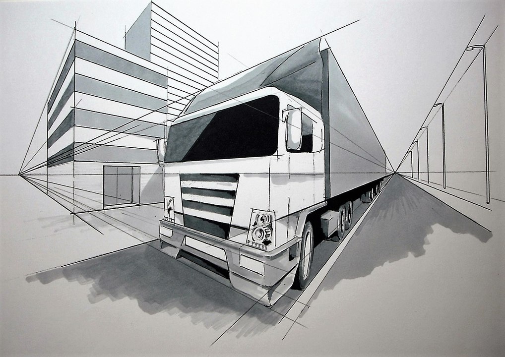 3D Art - Truck - How to Draw a 2 Point Perspective Vehicle - Perspective Drawing - (Rui Gouveia)