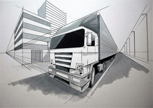 3D Art - Truck - How to Draw a 2 Point Perspective Vehicle - Perspective Drawing - (Rui Gouveia)