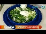 Receta de ensalada de lechuga con berros y queso azul. Recetas de cocina fáciles y rápidas