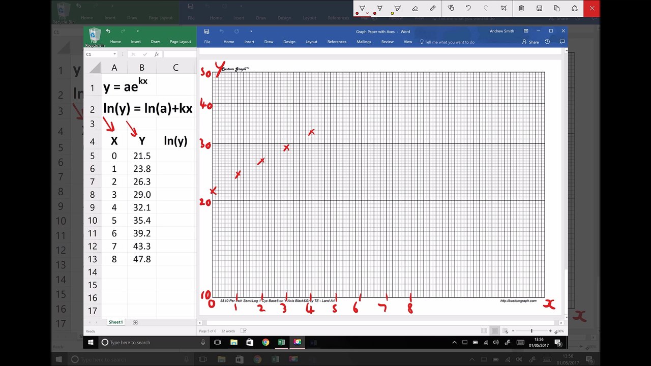 Plotting Exponential Functions on Semi-Log Paper