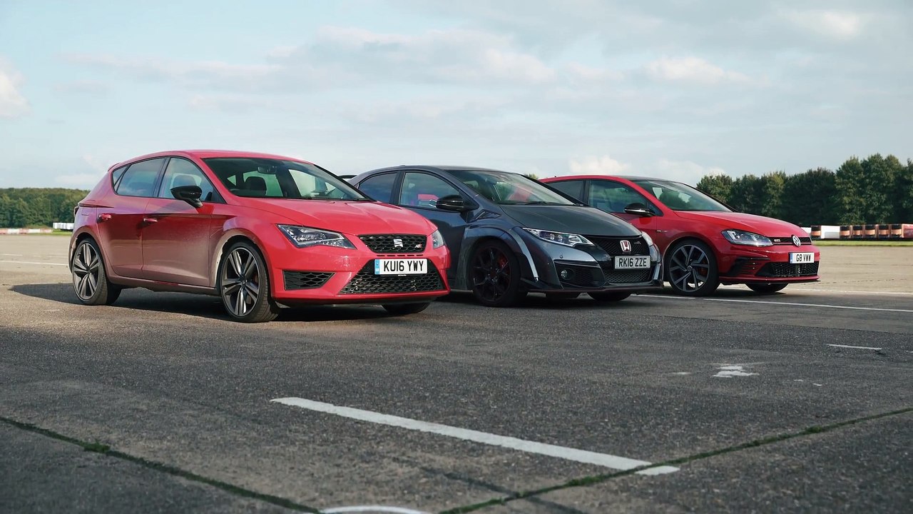 Review car - VW Golf GTI Clubsport vs Seat Leon Cupra 290 vs Honda Civic Type R DRAG RACE  Head2Head