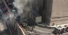 Fire Burns Outside New York's Grand Central Terminal