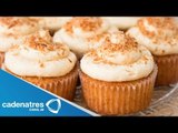 Receta para preparar cupcakes de calabaza con betún de queso. Receta de cupcakes