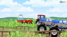 The Blue Monster Truck w Tow Truck Fire Truck & Cop Car in the City of Cars | Cartoons for Children