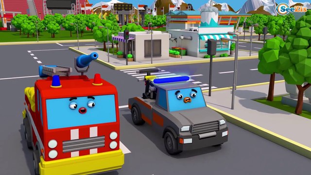 Kids Video Fire Truck & Police Car rescue in the City Super Hero! 3D Animation Cars & Truck Stories