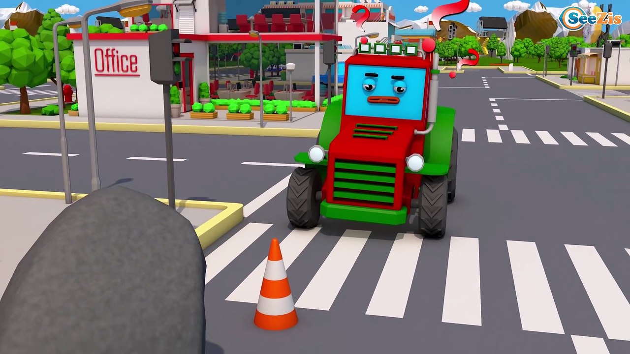 Trator e acidente na estrada Pequeno Construtores Desenhos animados Para Criança