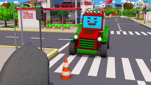 Trator e acidente na estrada Pequeno Construtores Desenhos animados Para Criança