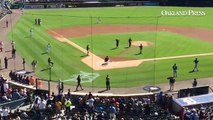 VIDEO: Magglio Ordonez throws out the first pitch before #Tigers take on #Royals