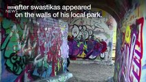 Berlin street artist group cleverly undo swastika graffiti- BBC News