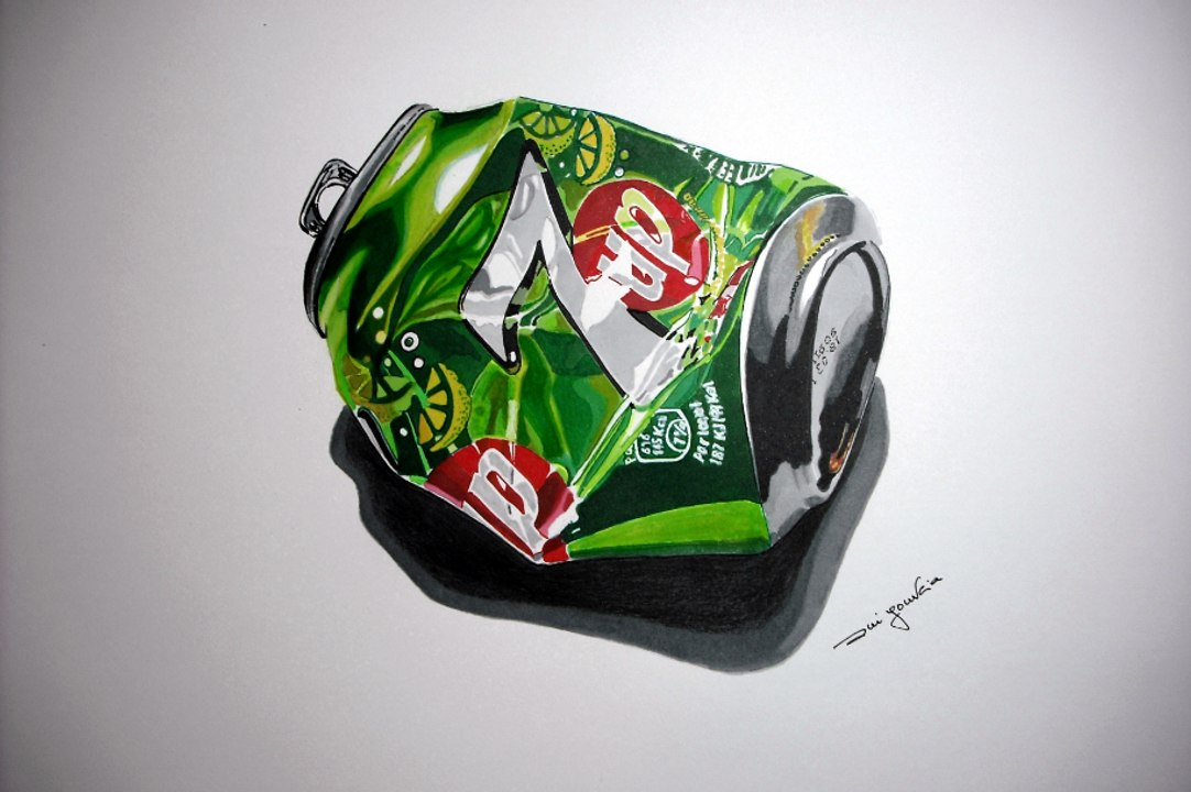 3D Art - How to draw a crushed can - 7up  - Speed Drawing by Rui Gouveia