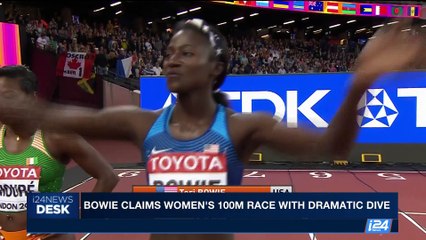 i24NEWS DESK | Bowie claims women's 100M race with dramatic dive | Sunday, August 6th 2017