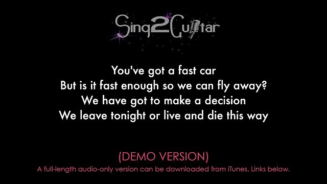 Fast Car (Higher Acoustic Guitar karaoke demo) Jonas Blue, Dakota, Tracy Chapman