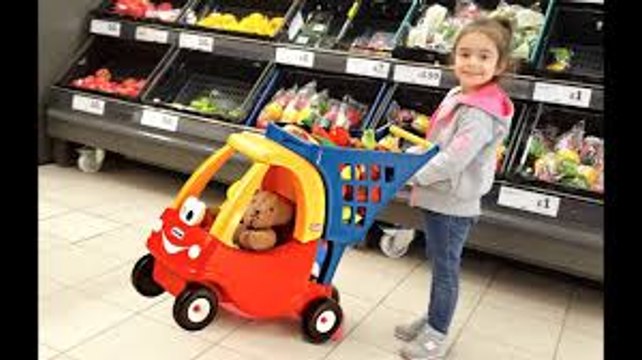 Little girl Doing Shopping - Kids Size Cozy Coupe Shopping Cart- Nursery Rhymes