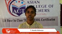 Feedback from T  Ananda Aishwarya TEFL-TESOL course Kerala