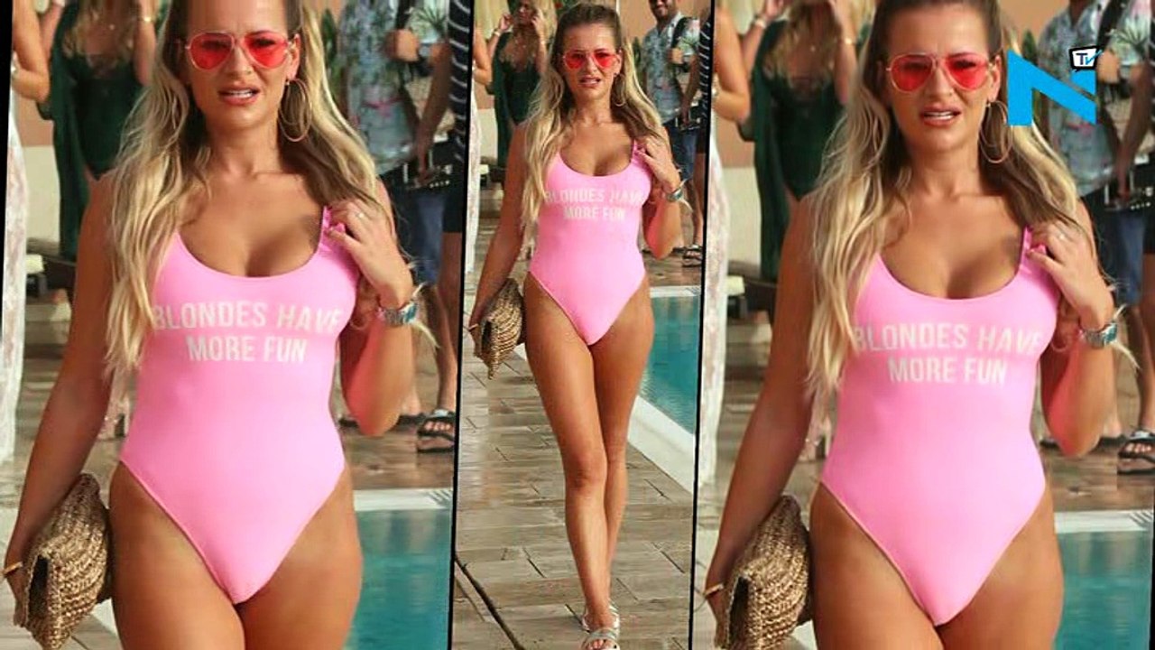 'Blondes do have more fun': TOWIE's Chloe Sims leads the glamour in busty pillar box red swimsuit as she joins show newc