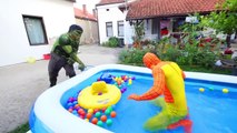 Spiderman Dinosaur Scratch Butt w/ Joker Superman Pool Prank for Kids Superhero in Real Li