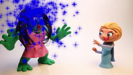 Girl HULK Bad Hair Makeover with Frozen Elsa PLAY DOH Stop Motion Videos for Children