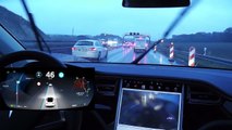Tesla Autopilot 8.0: Autobahn nach Ulm (mit Fahrerdisplay)
