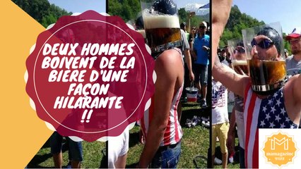 Deux hommes boivent de la bière d'une façon hilarante!!