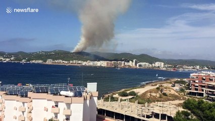Forest fire burns on Ibiza