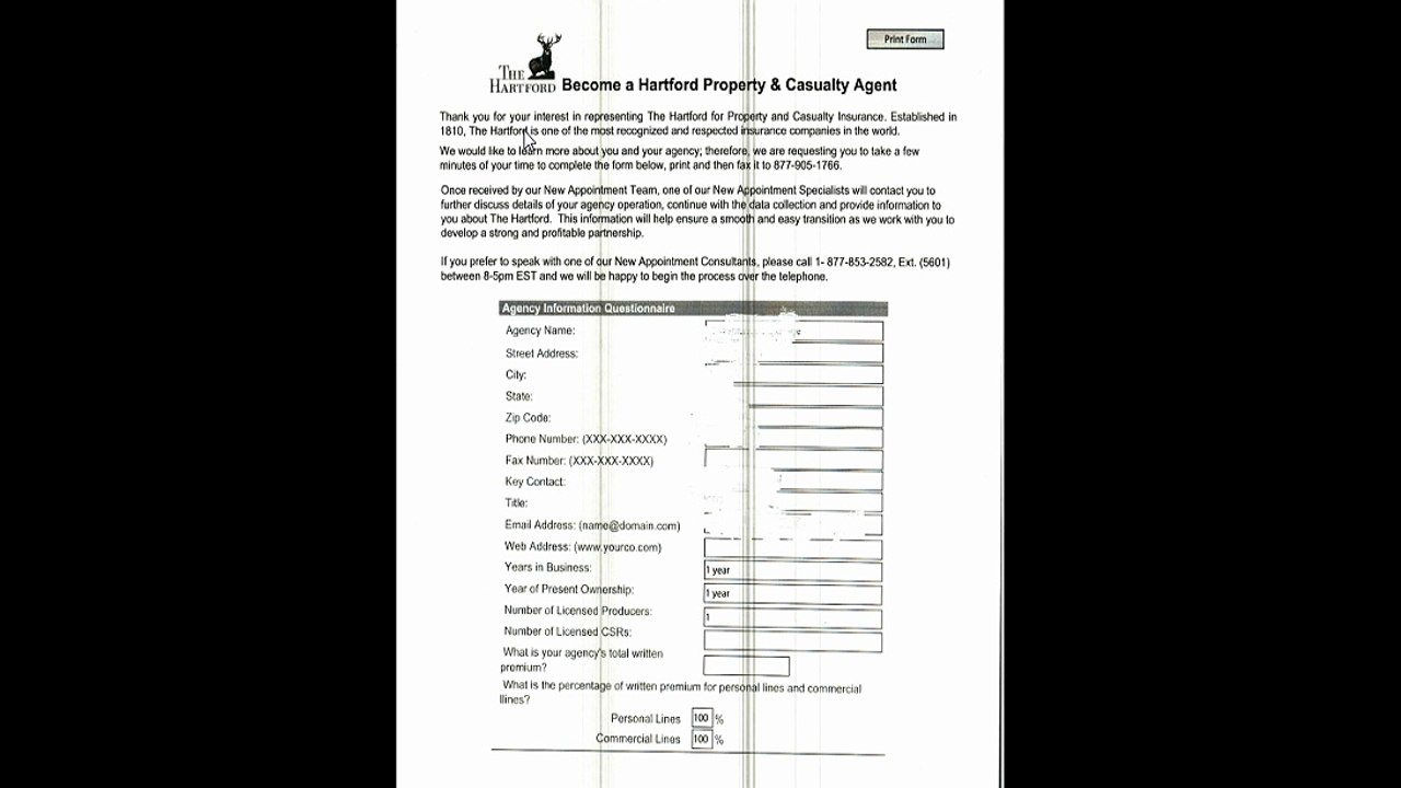 Hartford Insurance Producer Form