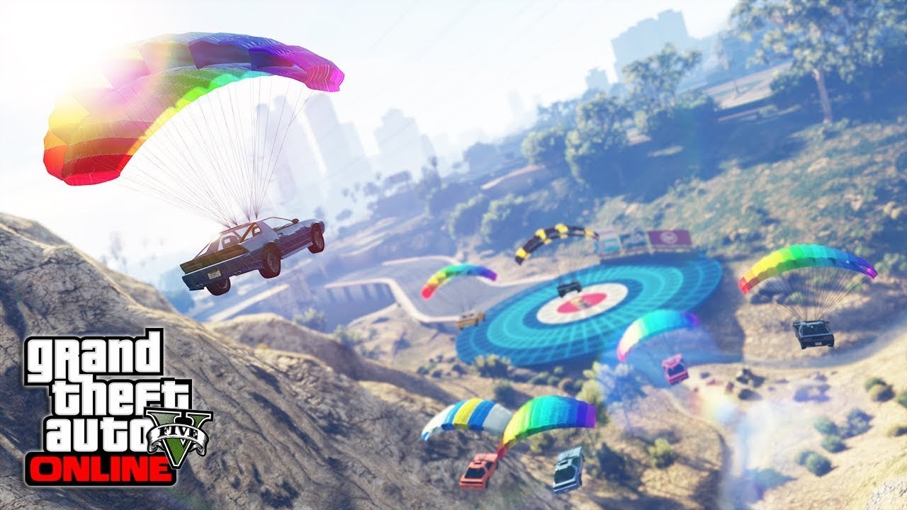 GTA V Online   PULANDO DE PARAQUEDAS COM CARRO EM CORRIDA INSANA!