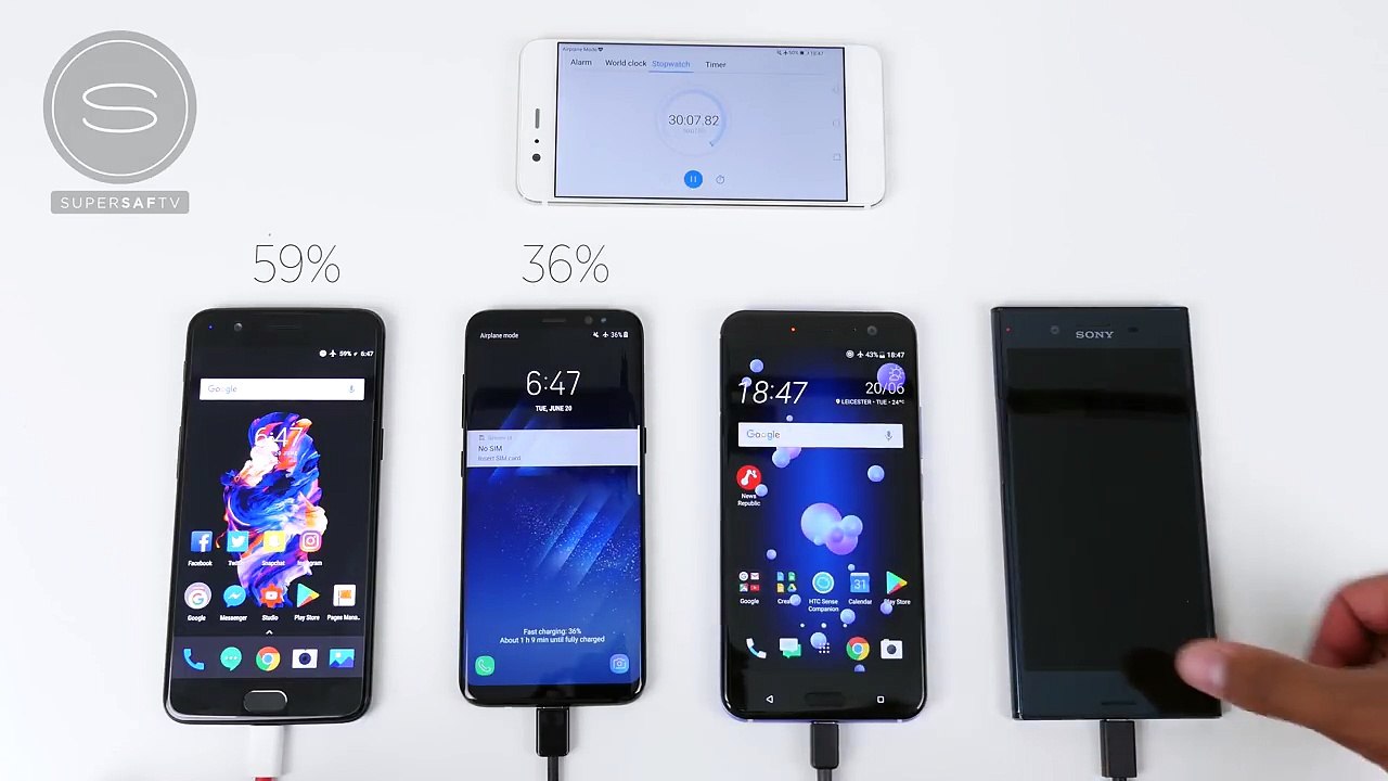 OnePlus 5 vs Galaxy S8 vs HTC U11 vs Xperia XZ Premium Battery Charging SPEED Test
