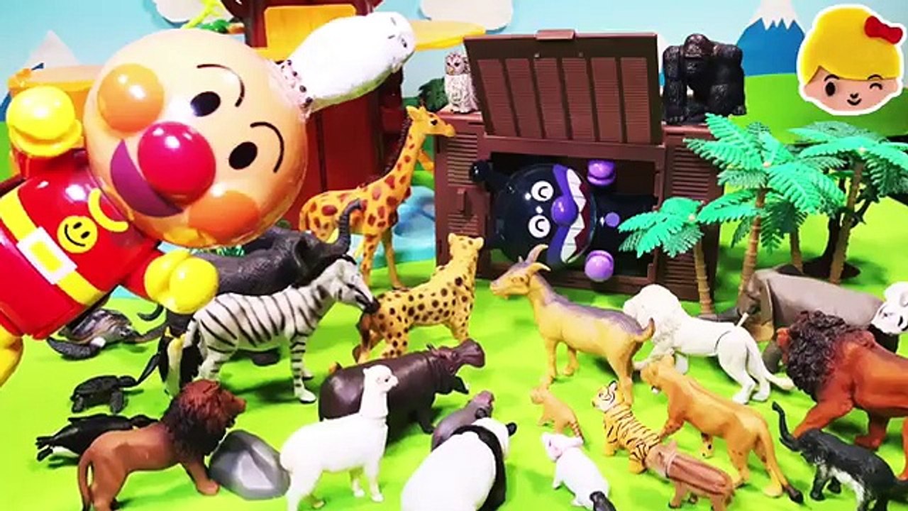 アンパンマン おもちゃ バイキンマンがいたずら！ホワイトライオンさん、牢屋に捕まえて！ ❤ 動物園 ビッグアクションツリー アニア 虫カゴ ミニミニチョコレート パンダ アニメ トイ キッズ