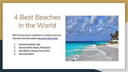 Mani Saba Shared List of Most Beautiful Beaches of the World