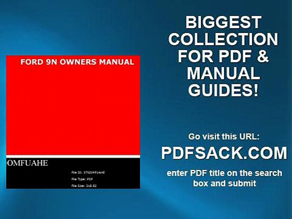 Ford 9n Owners Manual