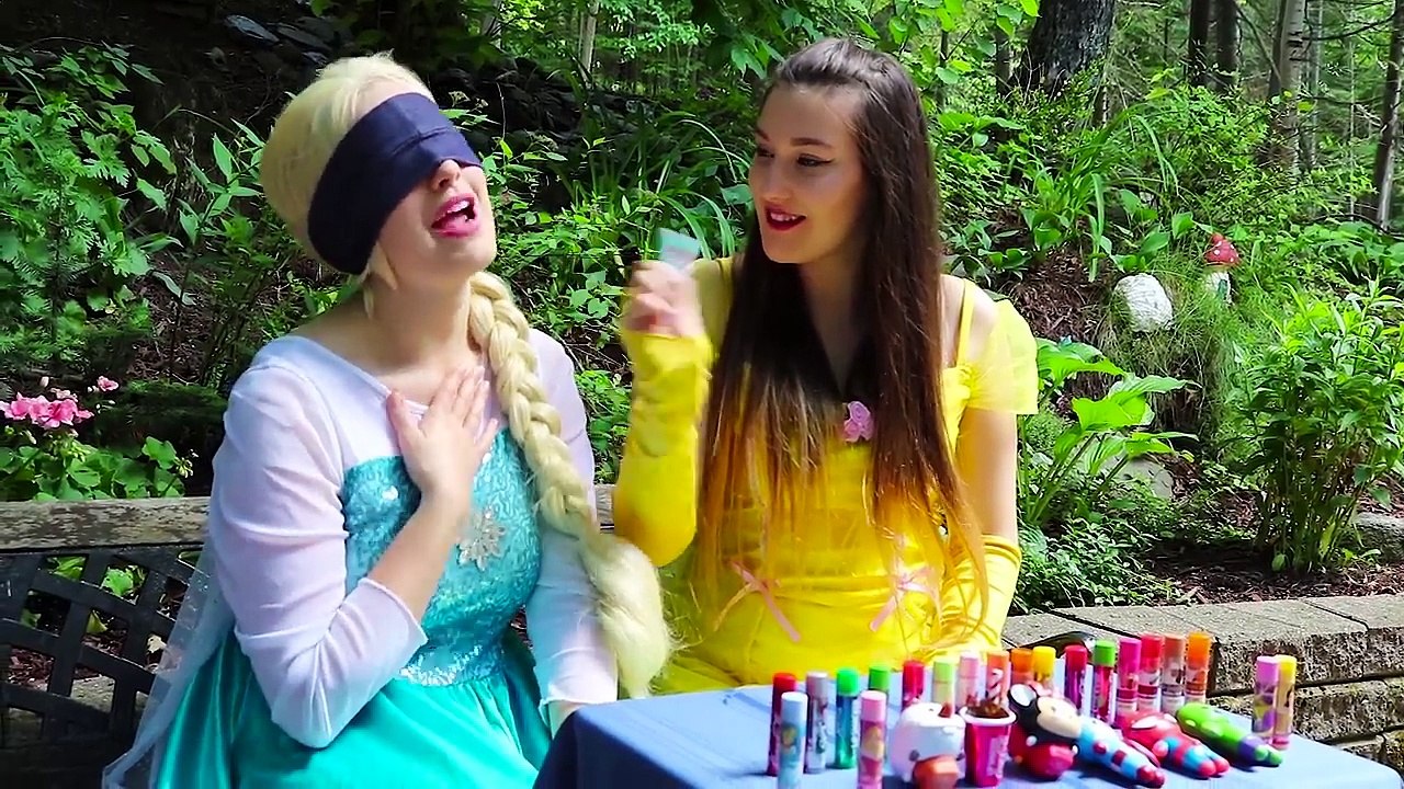 Frozen Elsa & Belle CHAPSTICK CHALLENGE 2 w/ Spiderman Lip Balm Lipstick Makeup Fun Superh