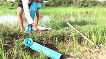 Smart Girl Using 2 Deep Holes Fishing Trap PVC Plastic Pipes Catch A lot of Fishes Part 2