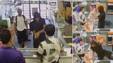 Proprietários de loja enfrentam assaltantes armados até correrem com eles da loja
