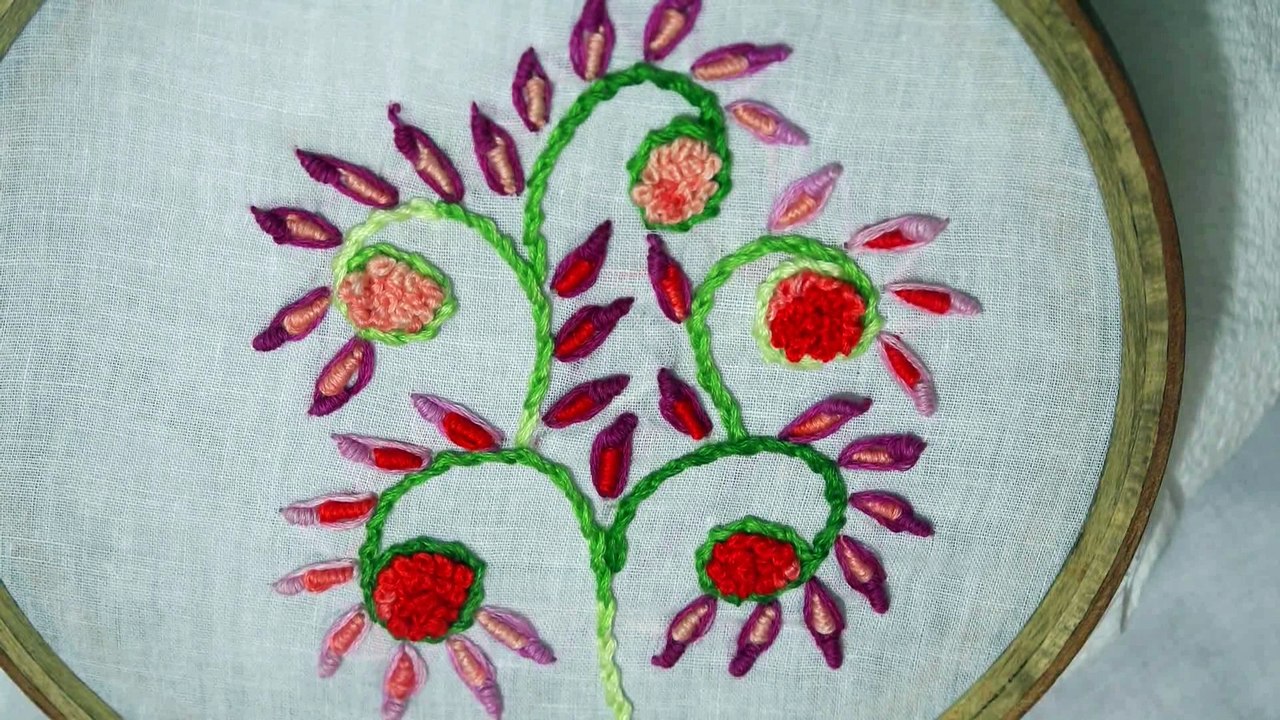 Hand Embroidery: Hand Stitch: Colonial Stitch & Bullion Lazy Daisy