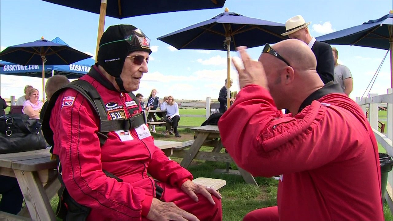 Skydiving pensioner makes100th jump with WW2 veterans
