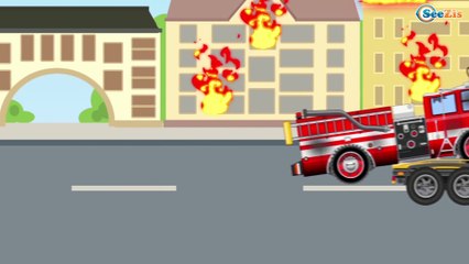 The Car Cartoon Fire Truck and Police Car and The Crane in Trucks City | Cars Cartoon Compilation