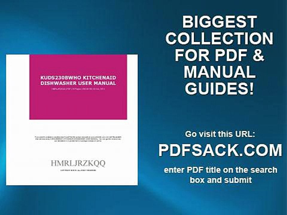 Kuds230bwho Kitchenaid Dishwasher User Manual